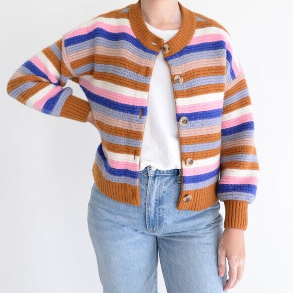 Madewell Sweaters - Madewell Striped Cardigan in Brown, Blue, Pink, Lavender, White